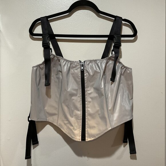 NWTs Club Exx Silver Metallic Harness Zip Up Tank Top Women's 1X Dolls Kill - Picture 1 of 15